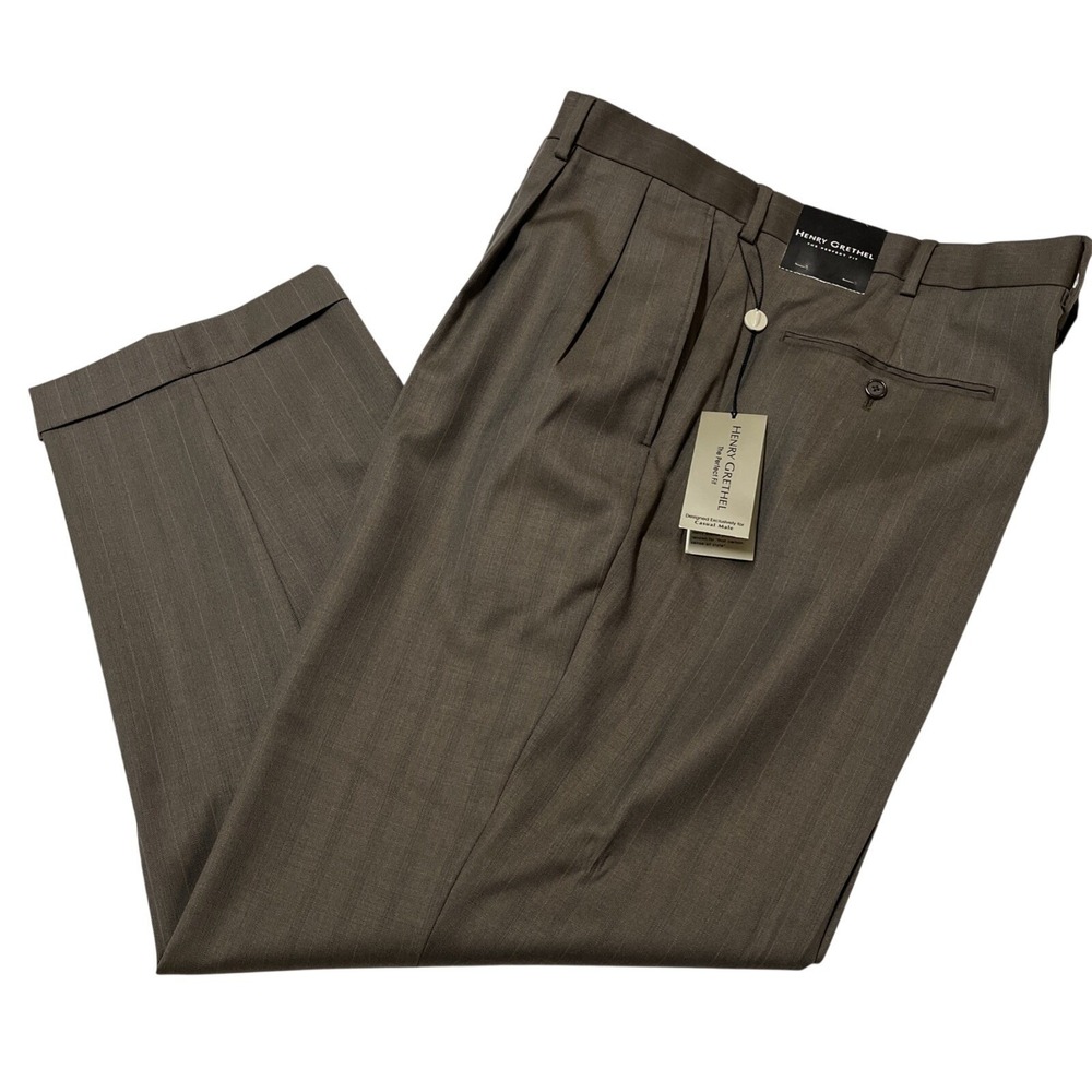 Henry Grethel The Perfect Fit Pant Trouser Brown‎ Multi Stripe Wool Blend 44/30